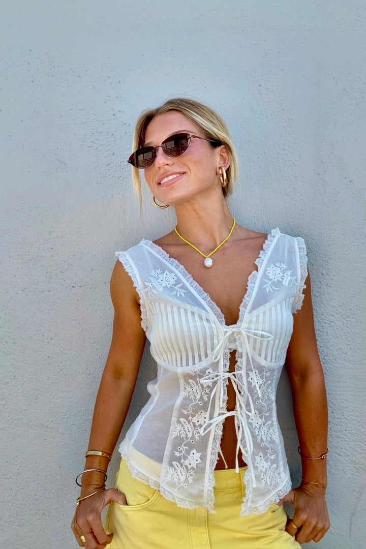 ASTR THE LABEL Carine Eyelet Bustier Tank