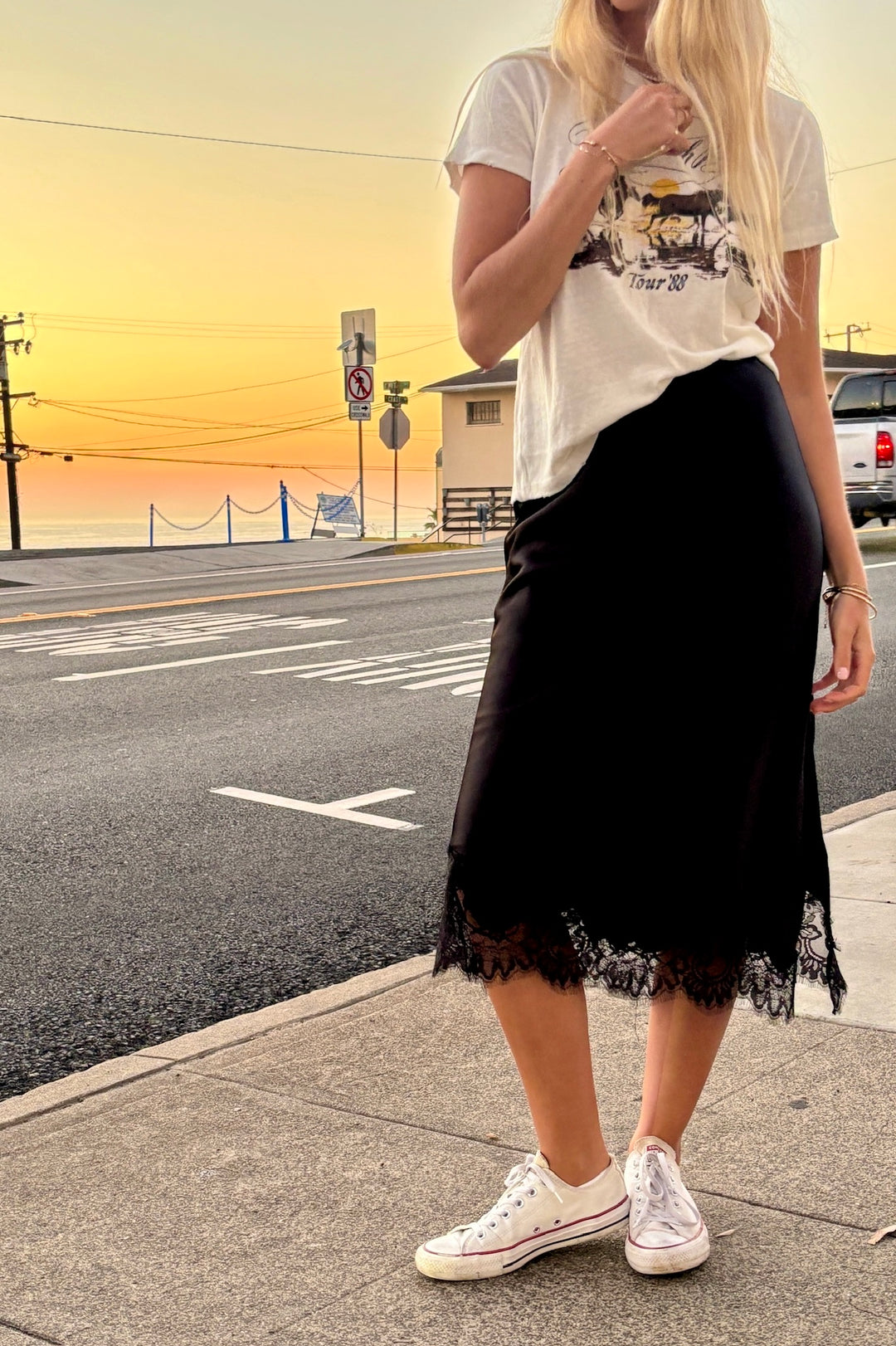 KEEN THE LABEL Geneva Lace-Trim Satin Skirt - More Colors Available-The Shop Laguna Beach