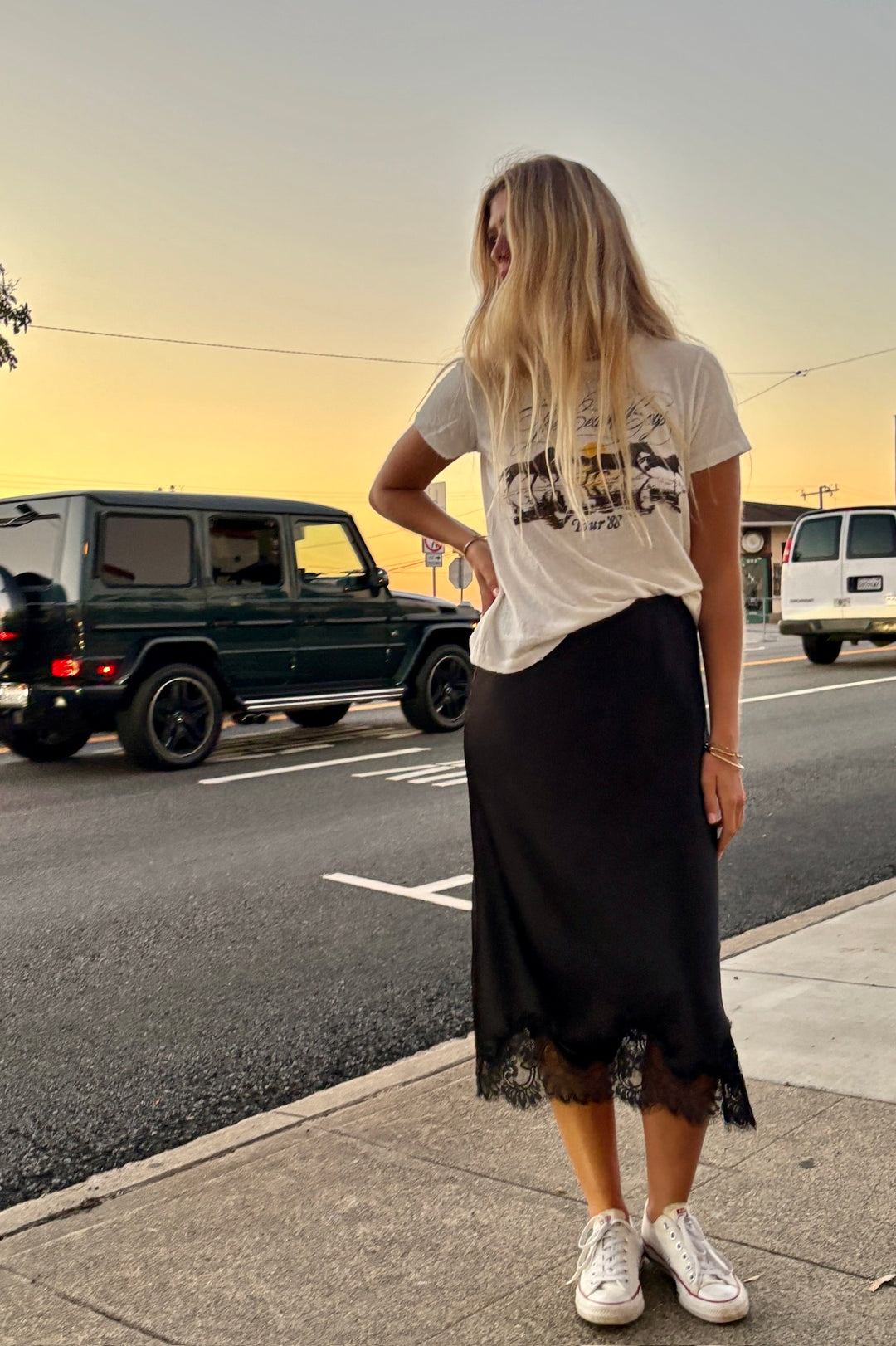 KEEN THE LABEL Geneva Lace-Trim Satin Skirt - More Colors Available-The Shop Laguna Beach