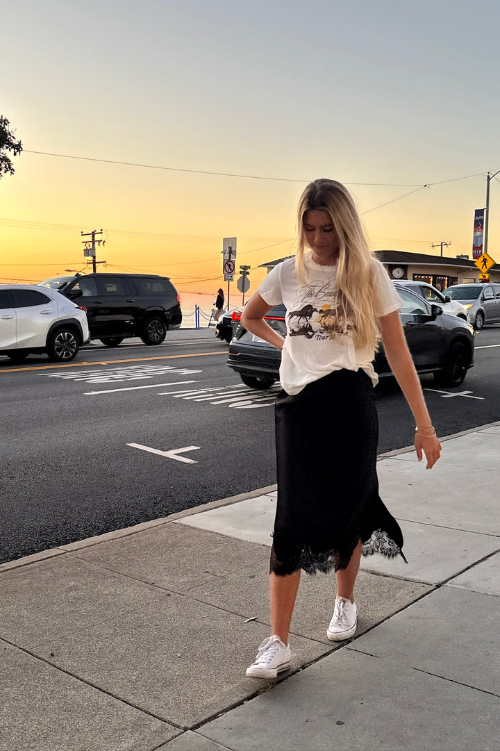 KEEN THE LABEL Geneva Lace-Trim Satin Skirt - More Colors Available-The Shop Laguna Beach