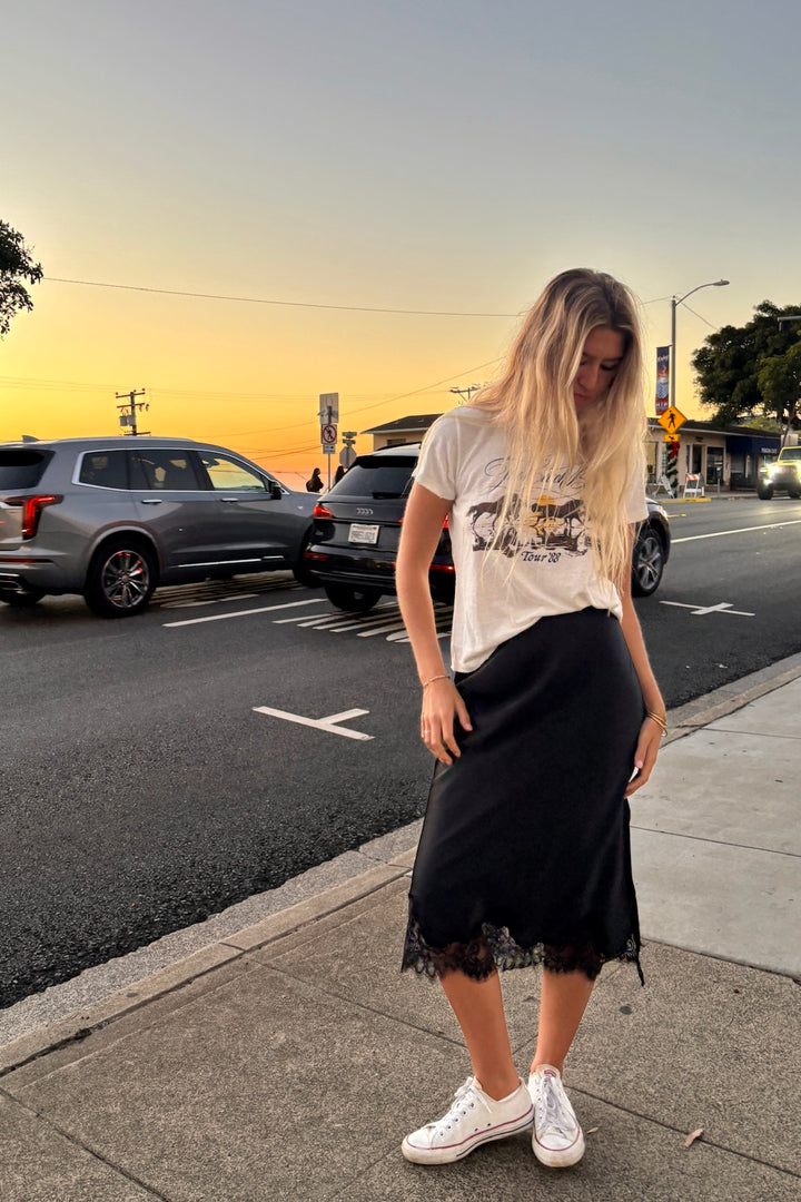 KEEN THE LABEL Geneva Lace-Trim Satin Skirt - More Colors Available-The Shop Laguna Beach