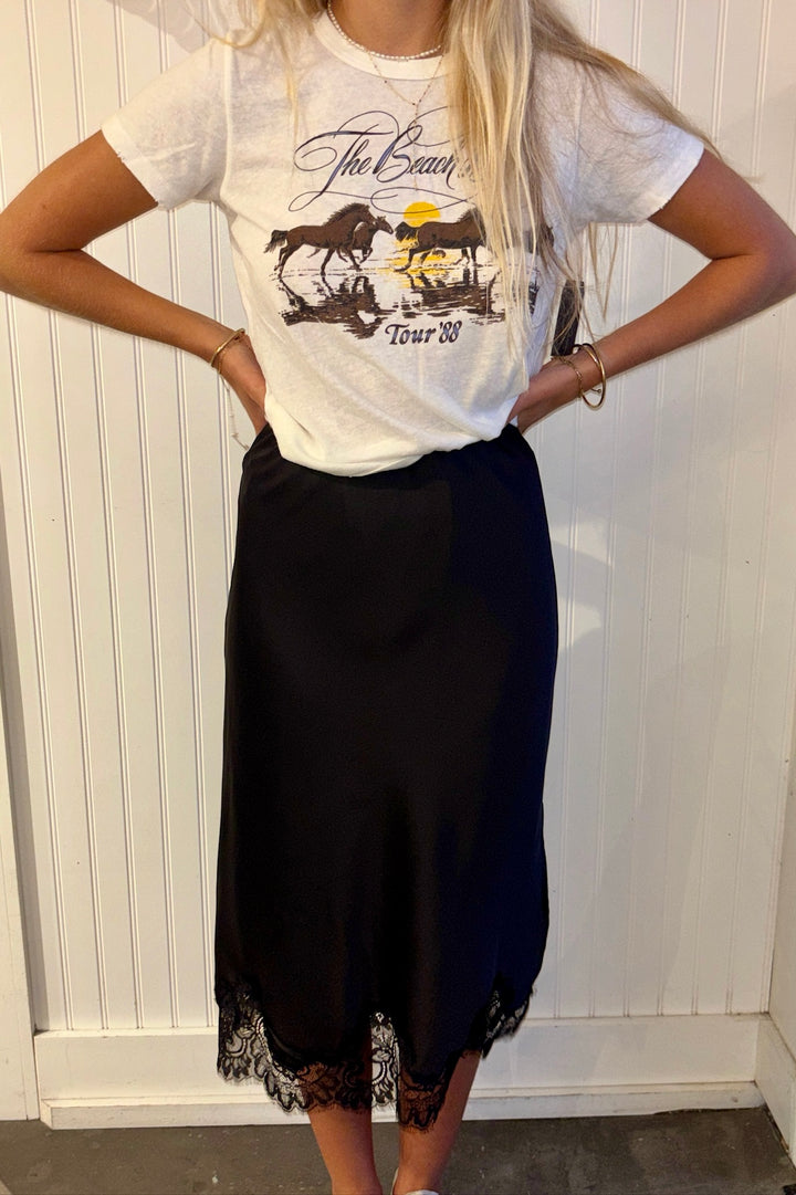 KEEN THE LABEL Geneva Lace-Trim Satin Skirt - More Colors Available-The Shop Laguna Beach