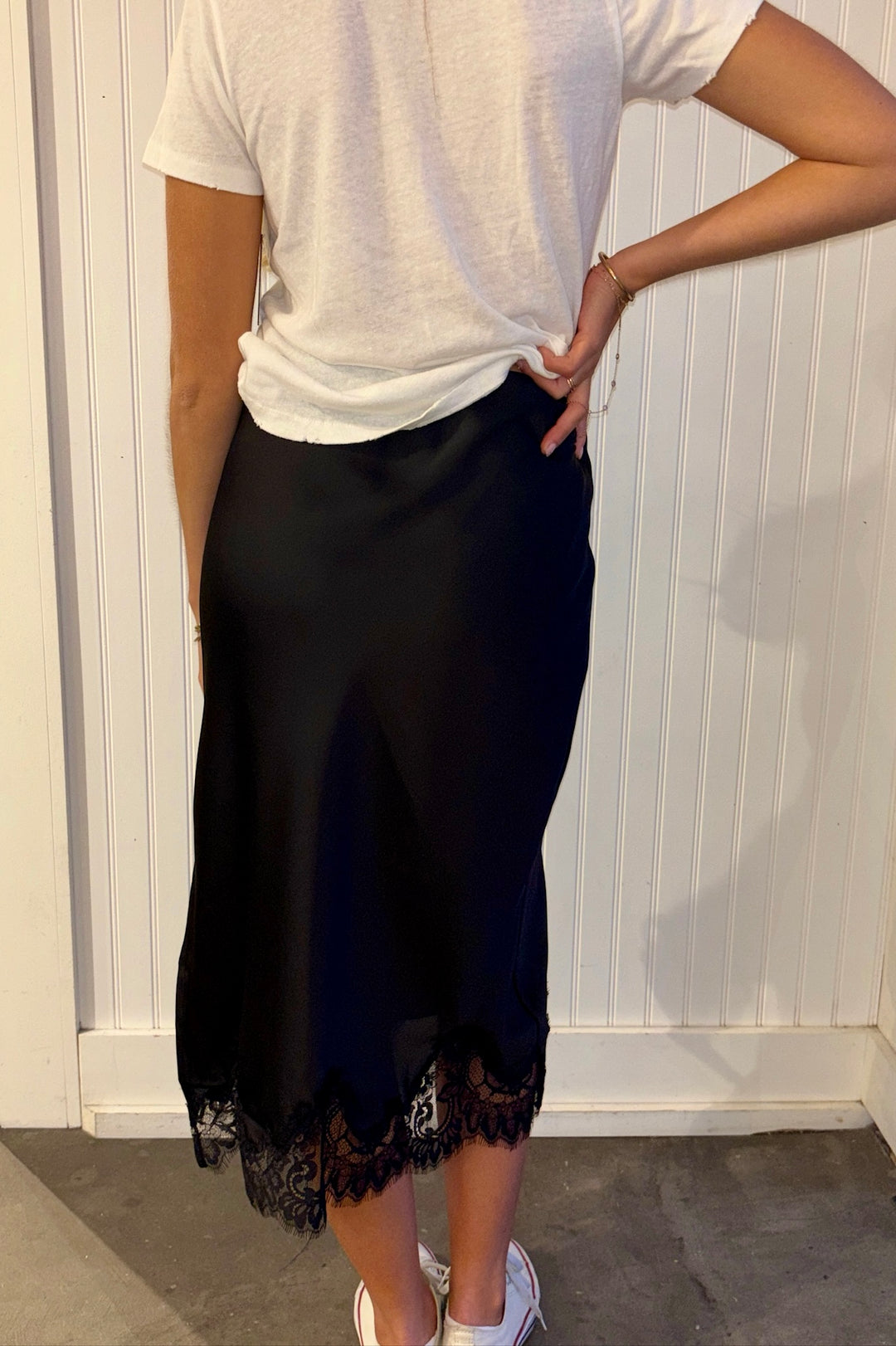 KEEN THE LABEL Geneva Lace-Trim Satin Skirt - More Colors Available-The Shop Laguna Beach