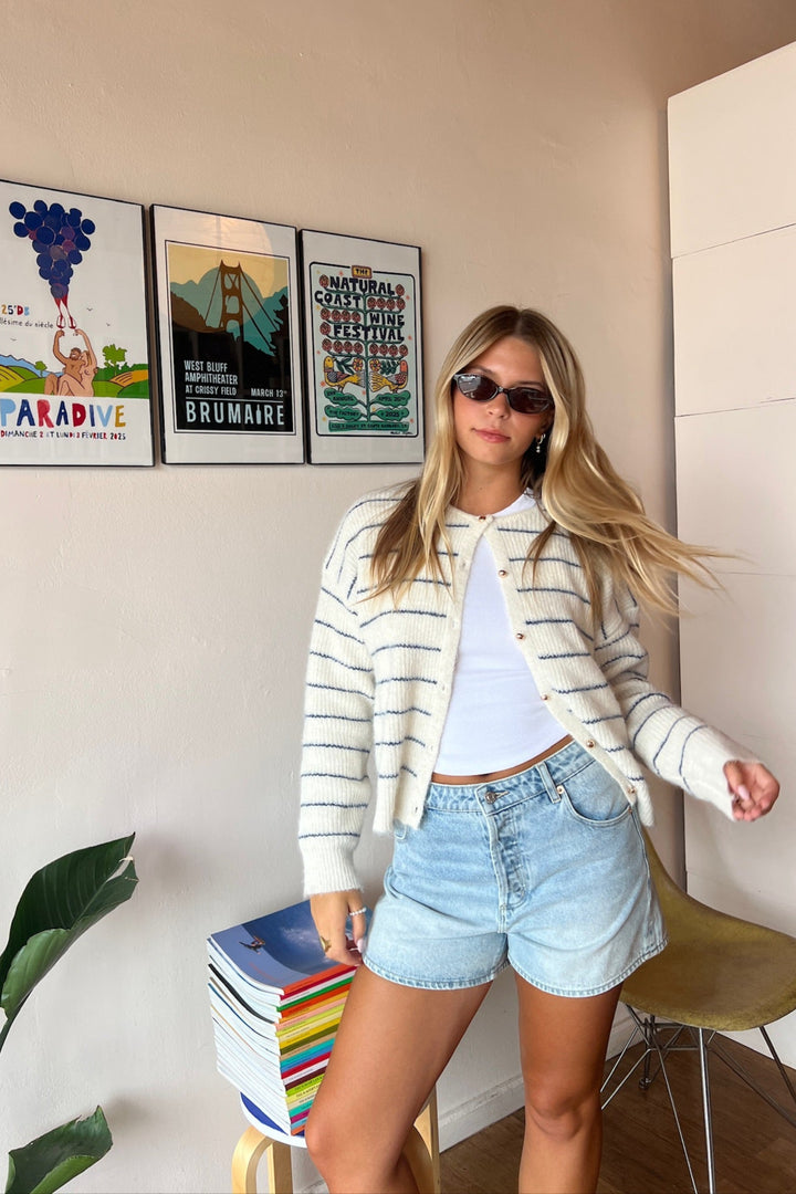 KEEN THE LABEL Port Striped Cardigan Sweater-The Shop Laguna Beach