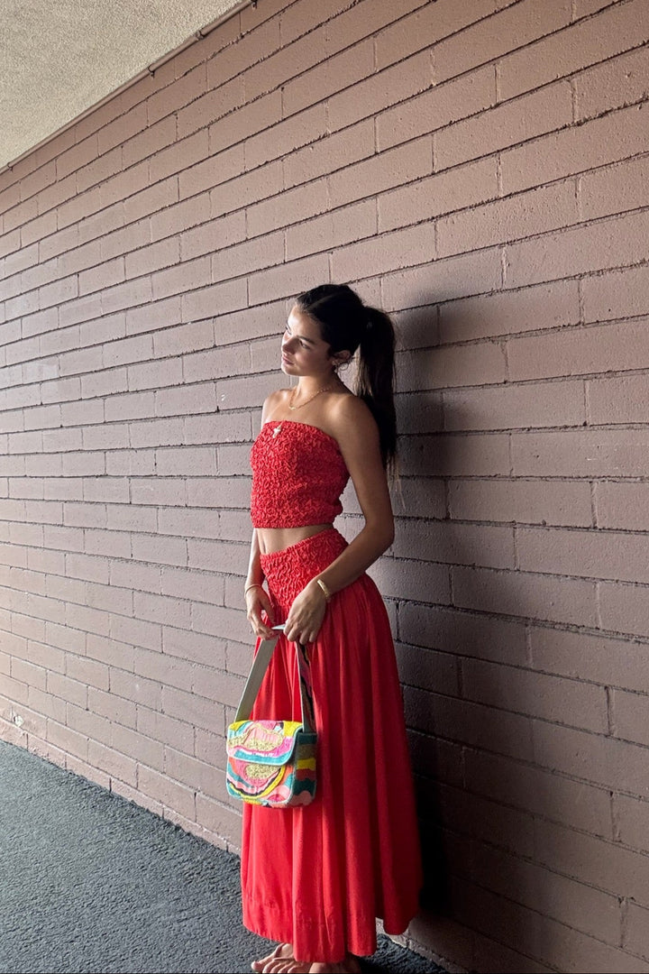 KEEN THE LABEL Calla Smocked Midi Skirt-The Shop Laguna Beach