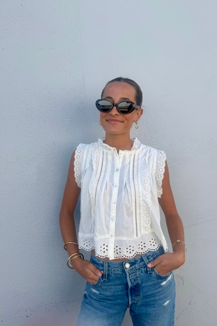 KEEN THE LABEL Tiah Buttoned Eyelet Tank-The Shop Laguna Beach