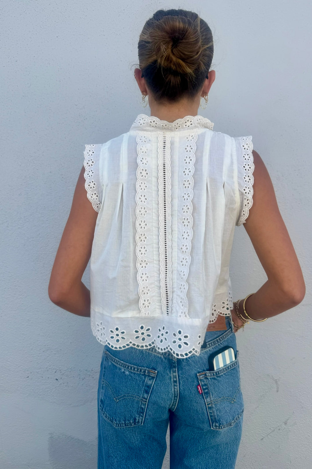 KEEN THE LABEL Tiah Buttoned Eyelet Tank-The Shop Laguna Beach
