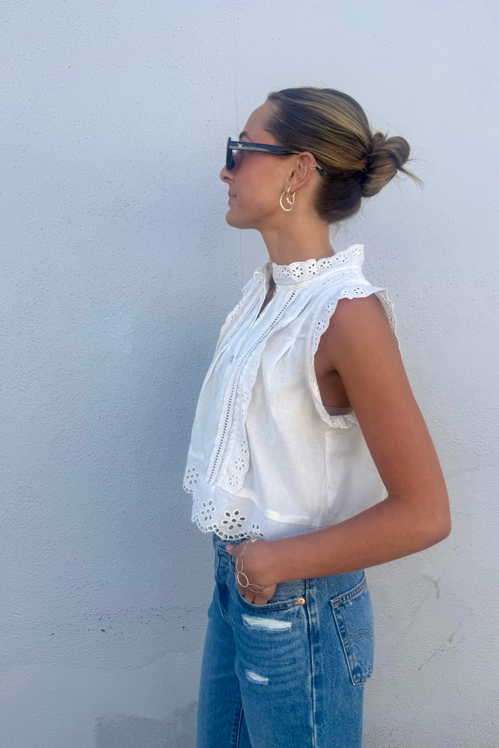 KEEN THE LABEL Tiah Buttoned Eyelet Tank-The Shop Laguna Beach