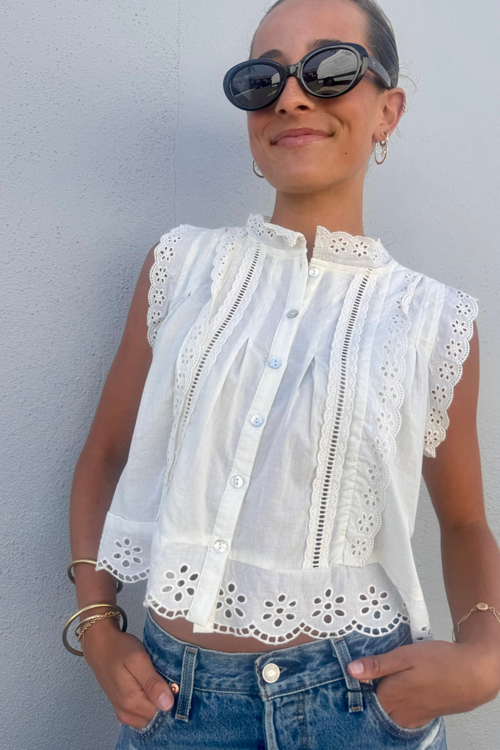 KEEN THE LABEL Tiah Buttoned Eyelet Tank-The Shop Laguna Beach