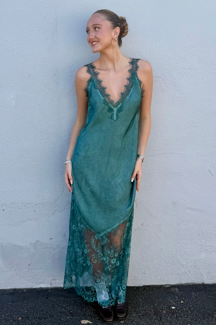 KEEN THE LABEL Beatrice Silky Lace Maxi Dress-The Shop Laguna Beach
