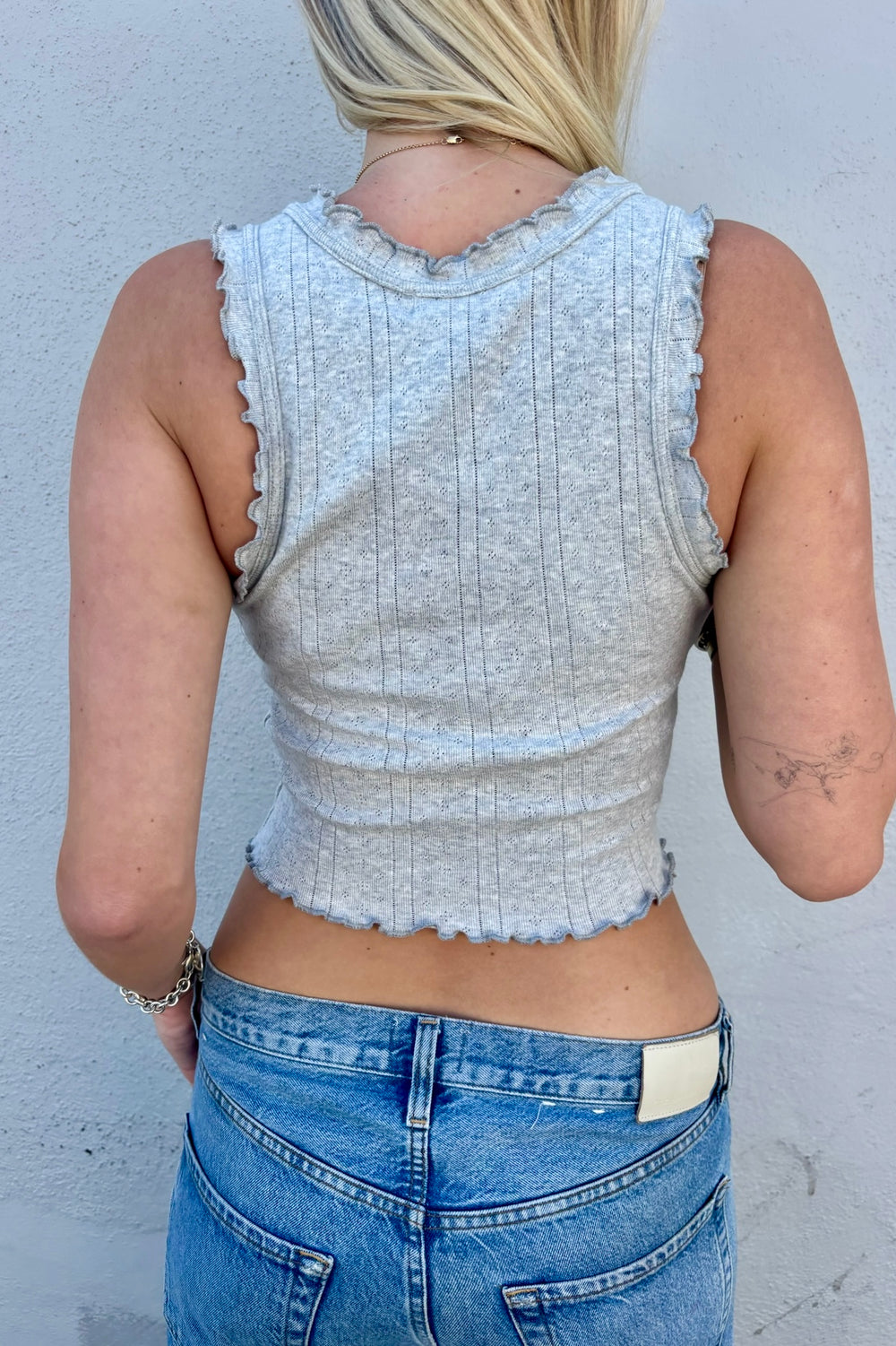 KEEN THE LABEL Brynn Pointelle Ruffle Knit Tank-The Shop Laguna Beach