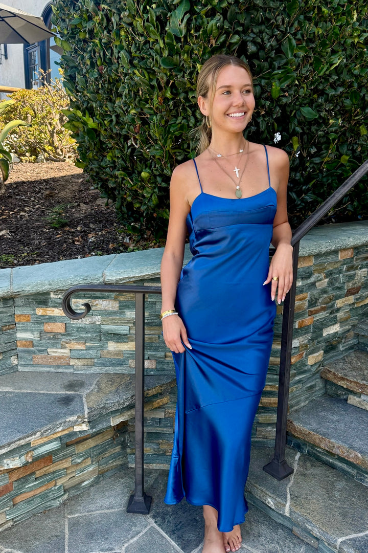 KEEN THE LABEL Parmida Satin Open-Back Midi Dress-The Shop Laguna Beach