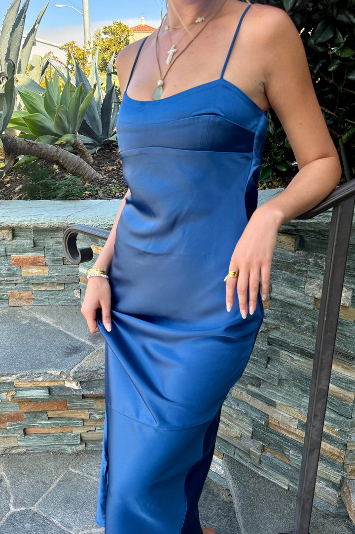 KEEN THE LABEL Parmida Satin Open-Back Midi Dress-The Shop Laguna Beach