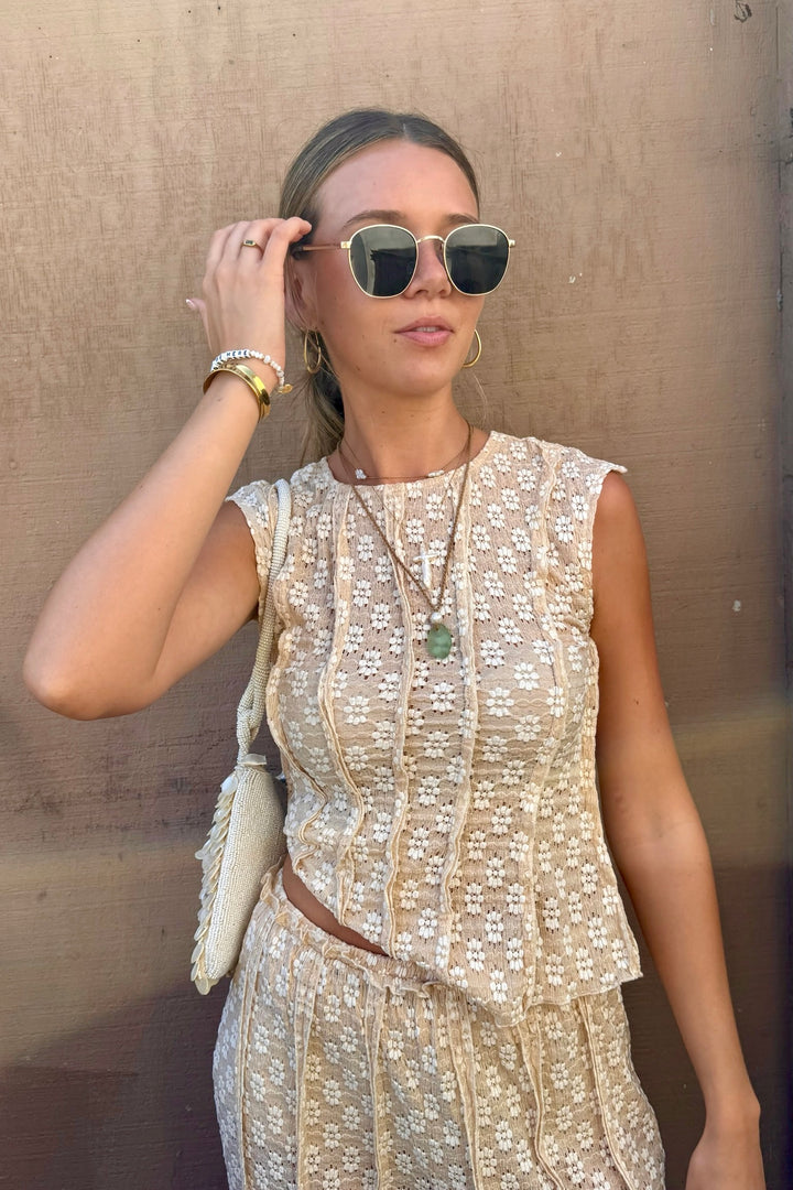 KEEN THE LABEL Salome Floral Lace Cap Sleeve Top-The Shop Laguna Beach
