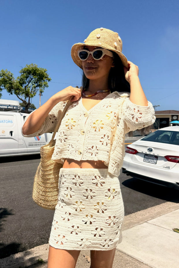 KEEN THE LABEL Aria Floral Crochet Knit Top-The Shop Laguna Beach