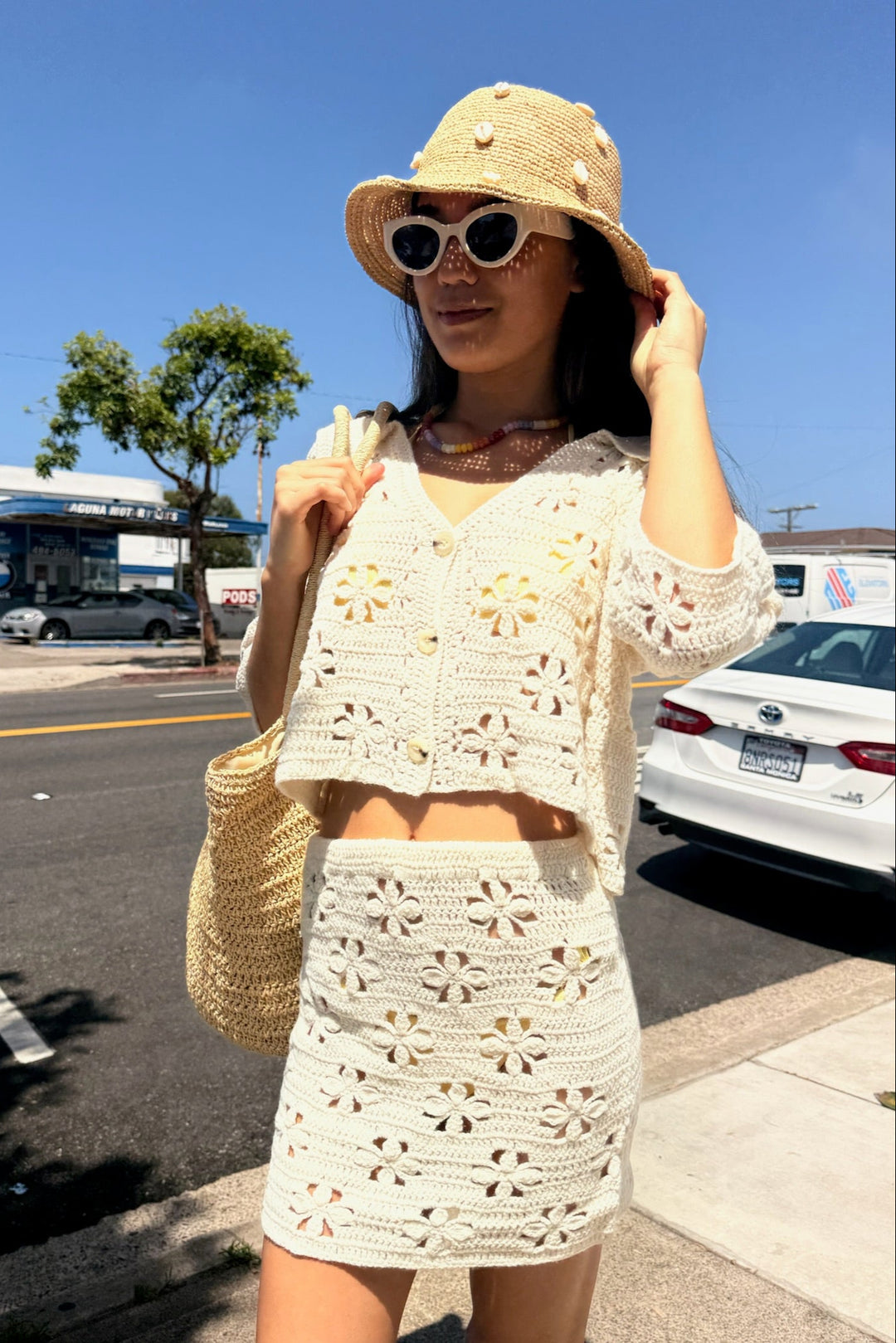 KEEN THE LABEL Aria Crochet Knit Mini Skirt-The Shop Laguna Beach