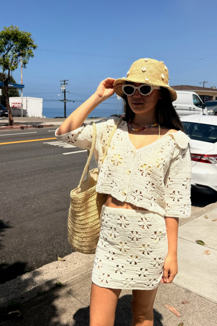 KEEN THE LABEL Aria Crochet Knit Mini Skirt-The Shop Laguna Beach