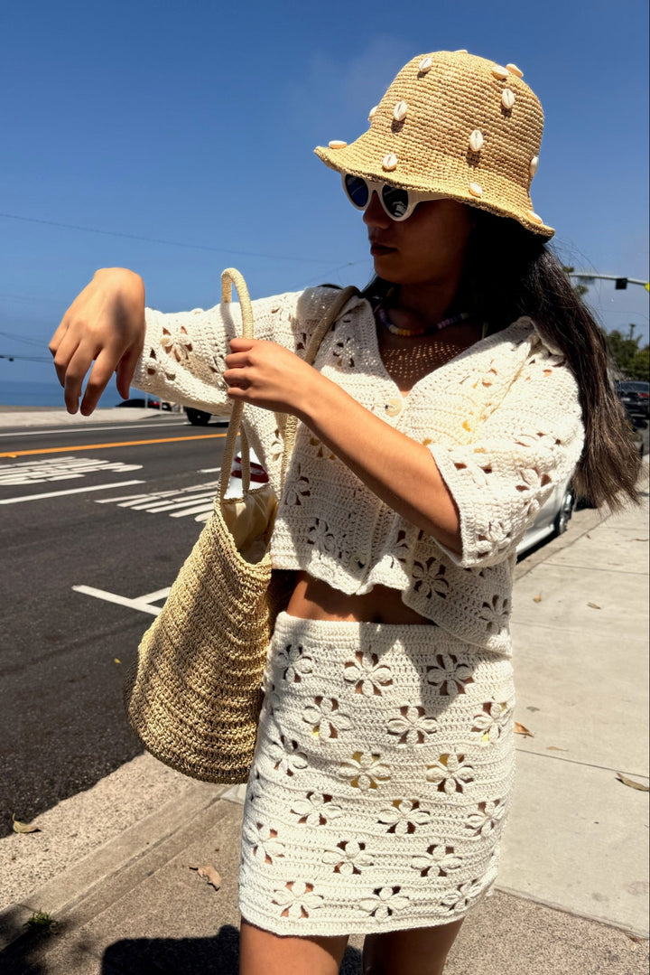 KEEN THE LABEL Aria Crochet Knit Mini Skirt-The Shop Laguna Beach