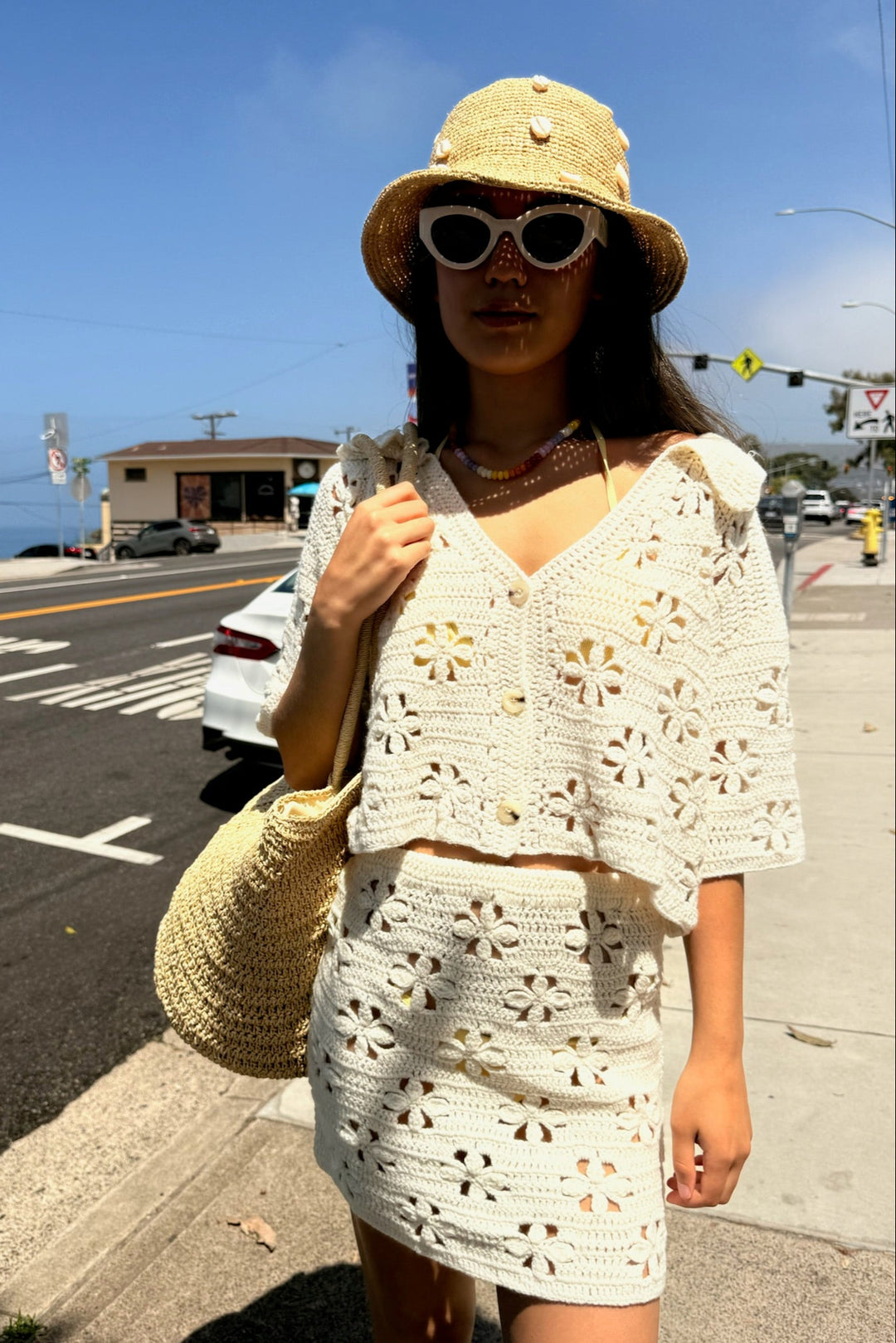 KEEN THE LABEL Aria Crochet Knit Mini Skirt-The Shop Laguna Beach