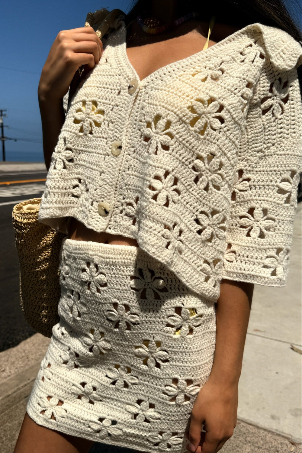 KEEN THE LABEL Aria Crochet Knit Mini Skirt-The Shop Laguna Beach
