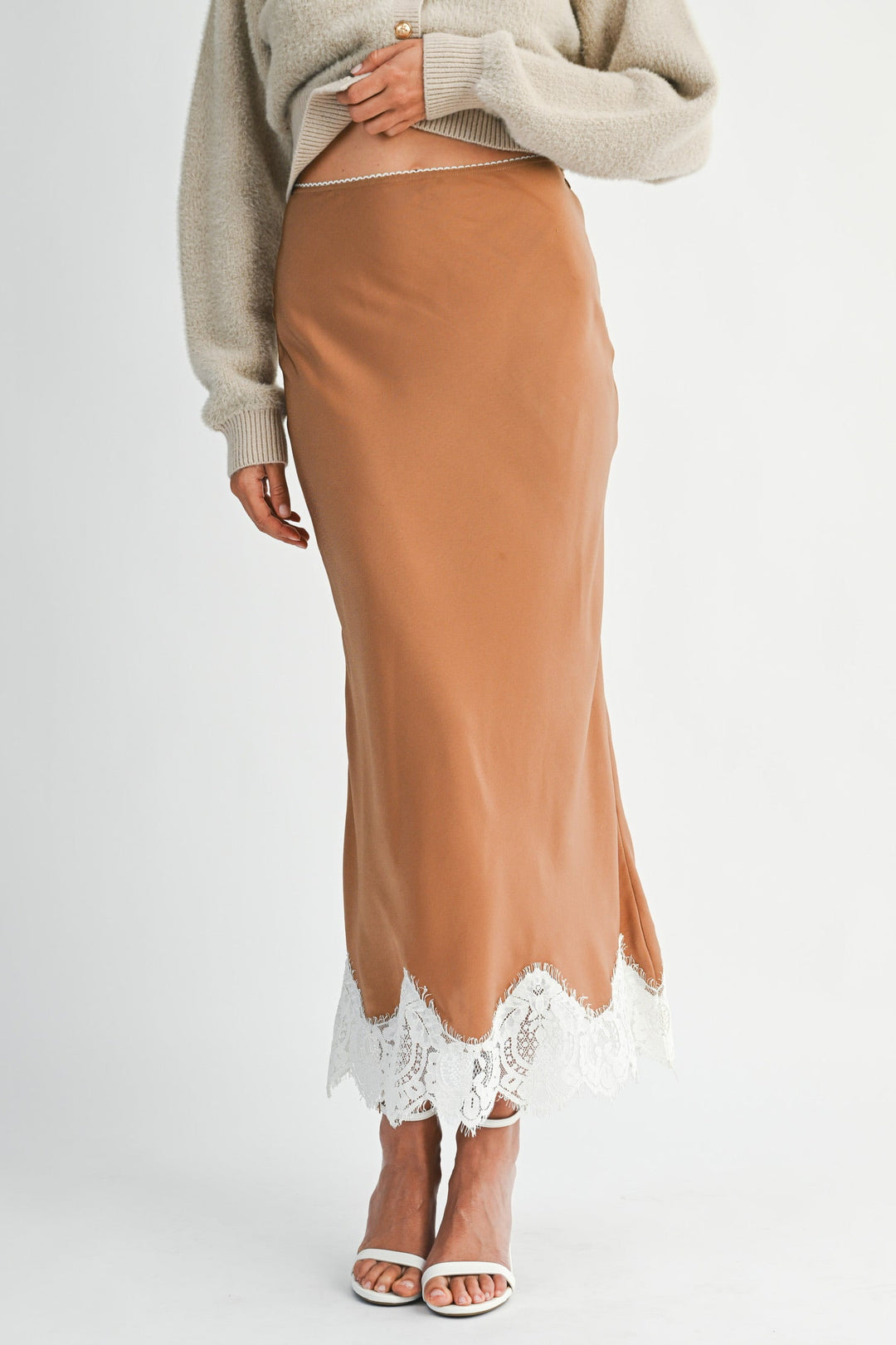 KEEN THE LABEL Fira Satin Lace Midi Skirt - More Colors Available-The Shop Laguna Beach