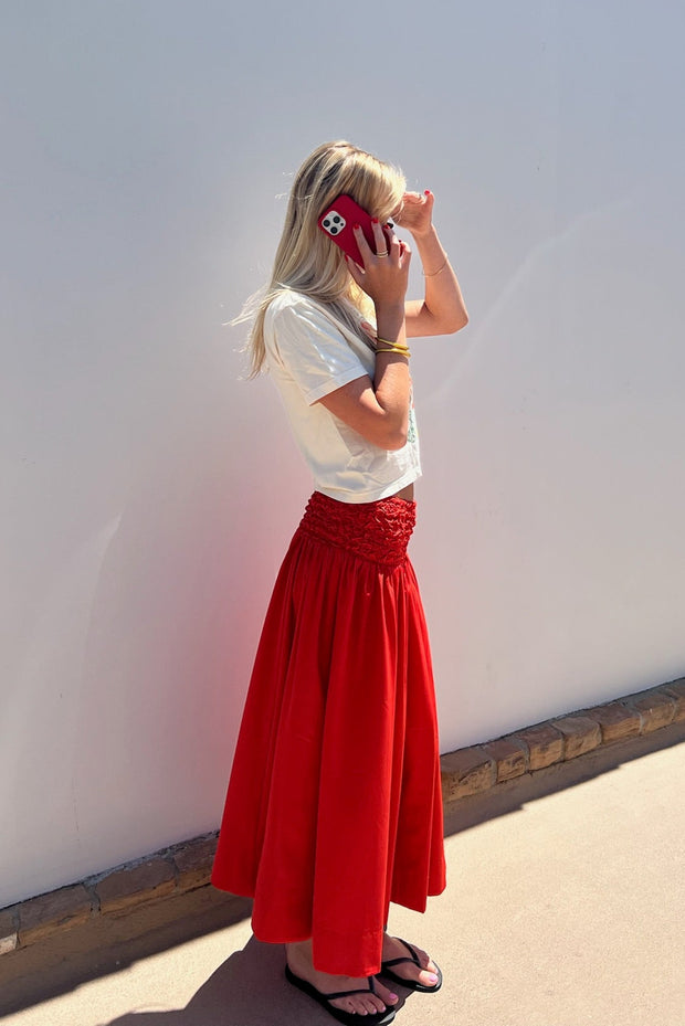 KEEN THE LABEL Calla Smocked Midi Skirt-The Shop Laguna Beach