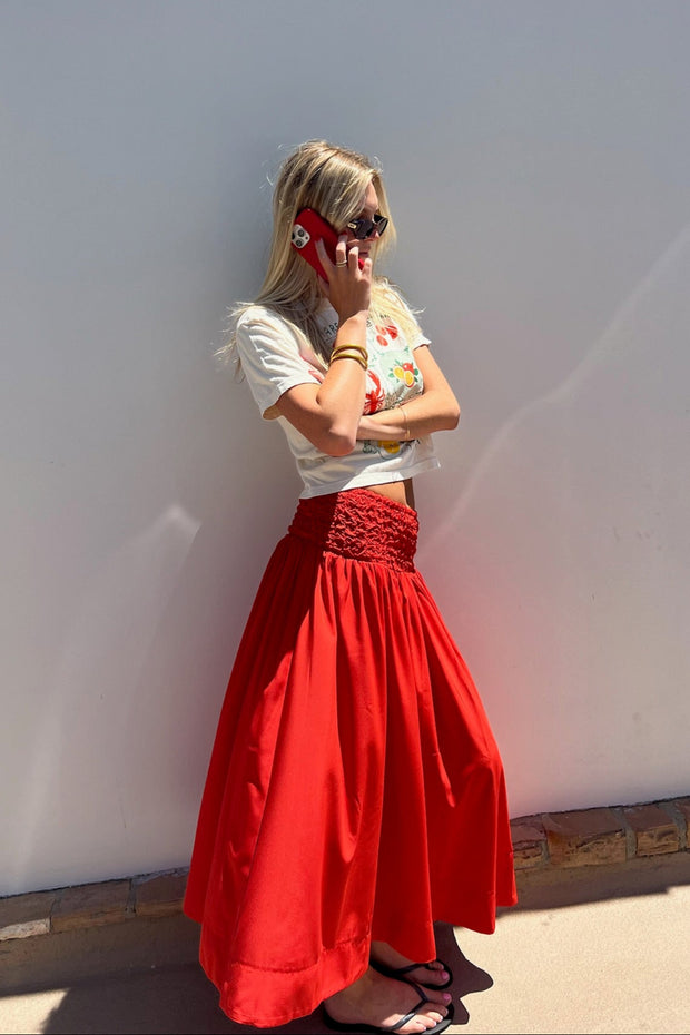 KEEN THE LABEL Calla Smocked Midi Skirt-The Shop Laguna Beach