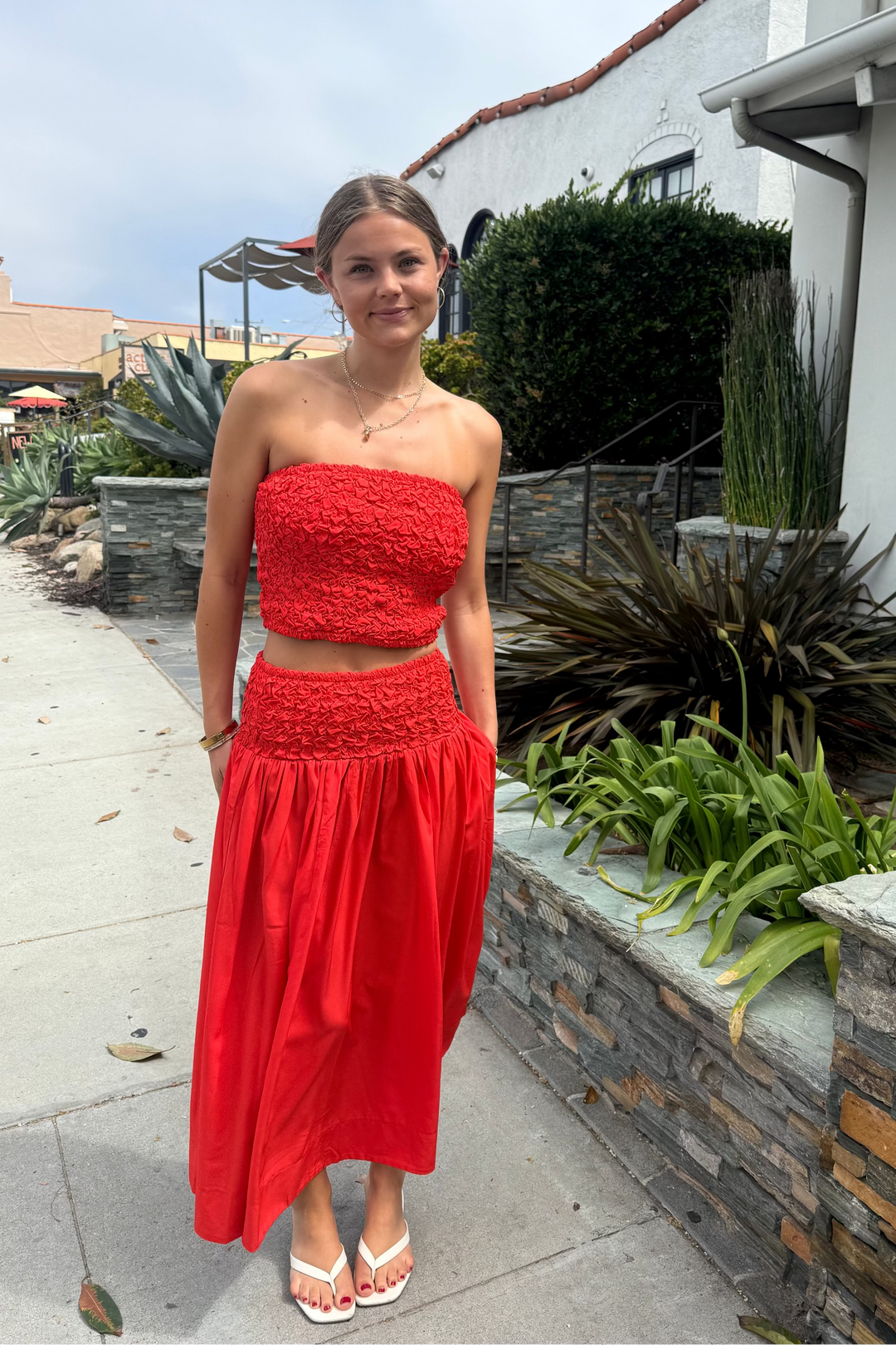 KEEN THE LABEL Calla Smocked Midi Skirt-The Shop Laguna Beach