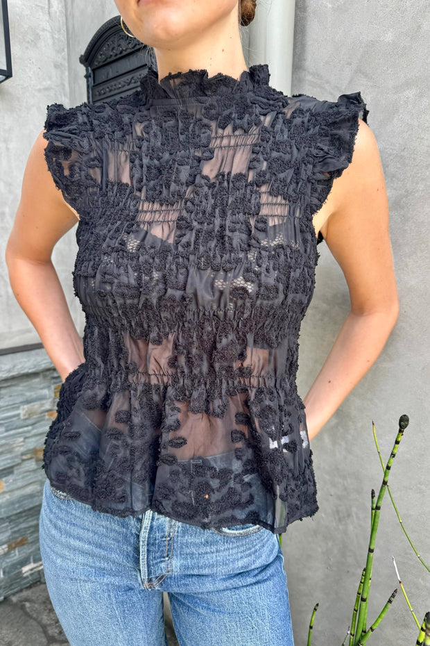 KEEN THE LABEL Vail Sheer Lace Mock Neck Tank-The Shop Laguna Beach