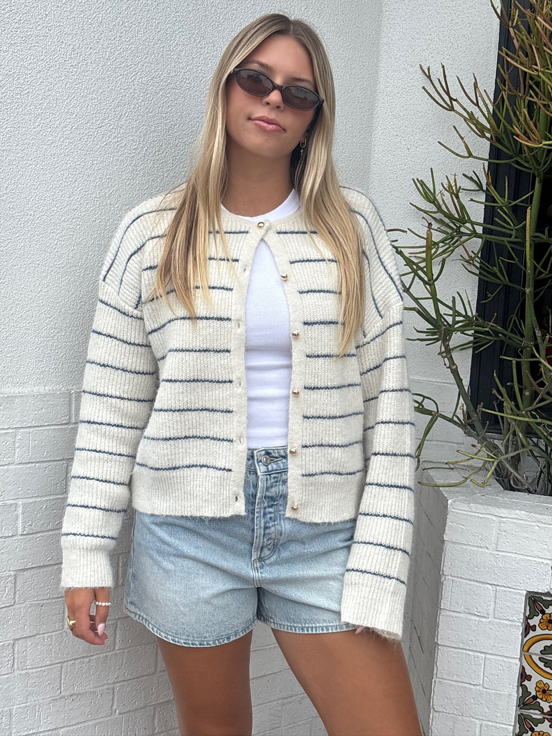 KEEN THE LABEL Port Striped Cardigan Sweater-The Shop Laguna Beach