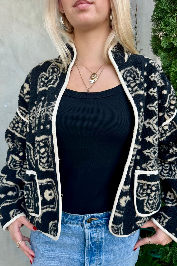 KEEN THE LABEL Clarissa Patterned Sherpa Fleece Jacket-The Shop Laguna Beach