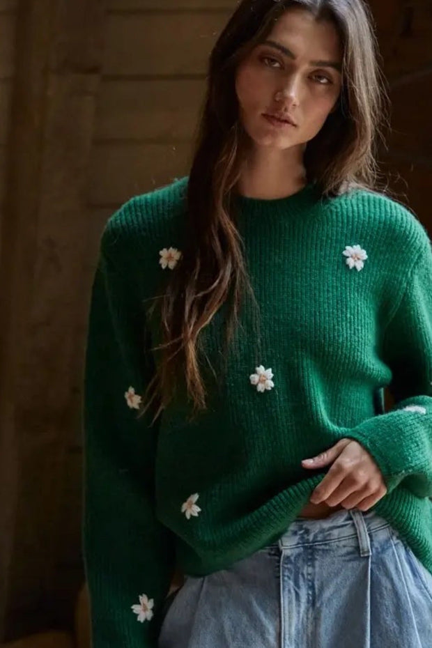 KEEN THE LABEL Priya Floral Applique Sweater-The Shop Laguna Beach