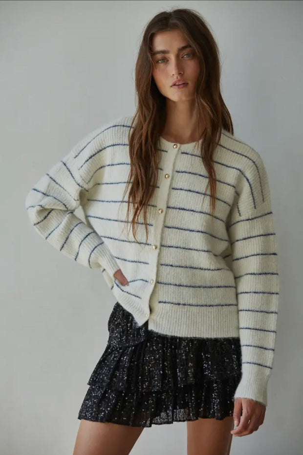 KEEN THE LABEL Port Striped Cardigan Sweater-The Shop Laguna Beach