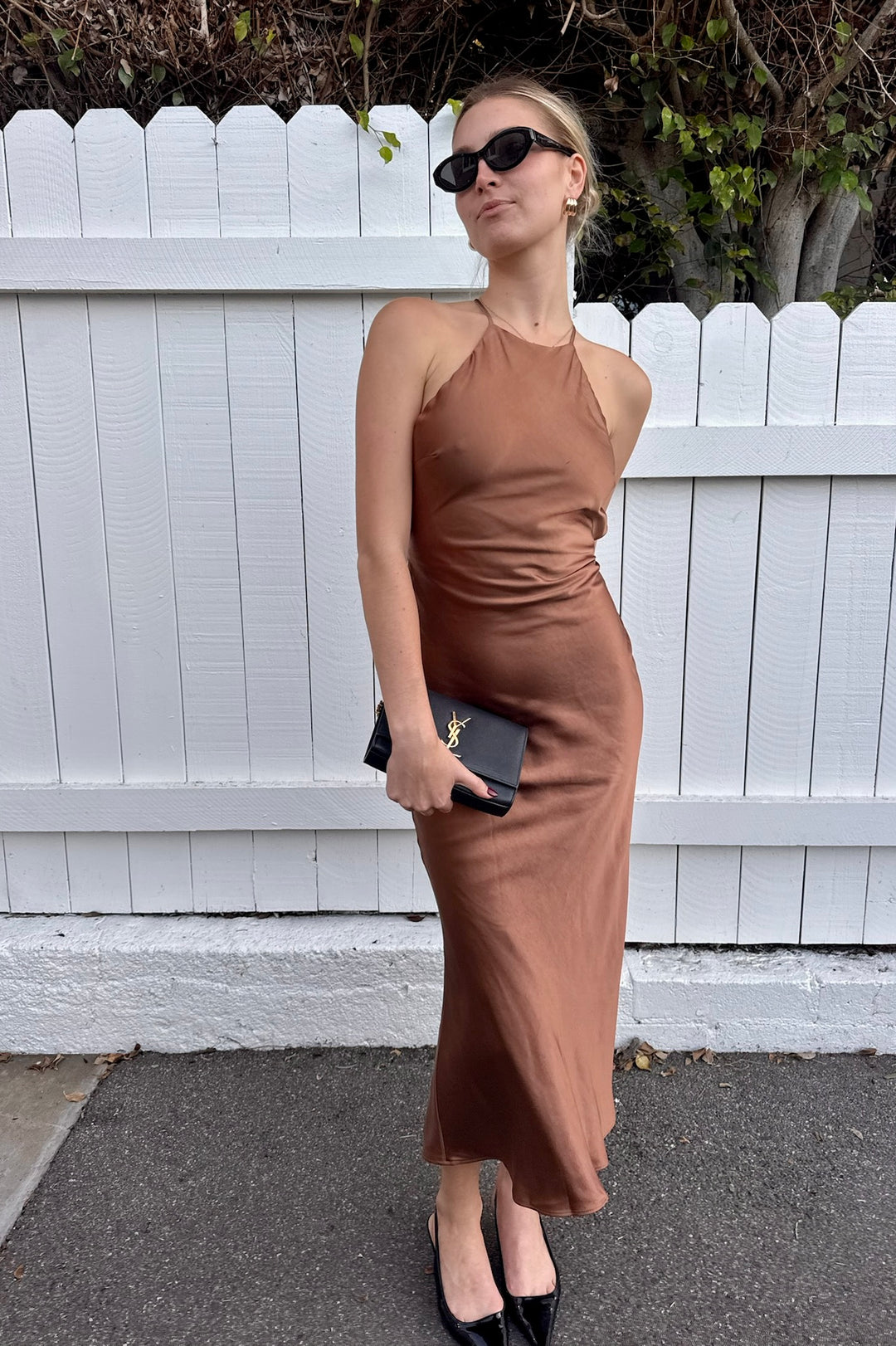 KEEN THE LABEL Montana Satin Cross-Back Maxi Dress-The Shop Laguna Beach