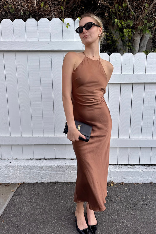 KEEN THE LABEL Montana Satin Cross-Back Maxi Dress-The Shop Laguna Beach