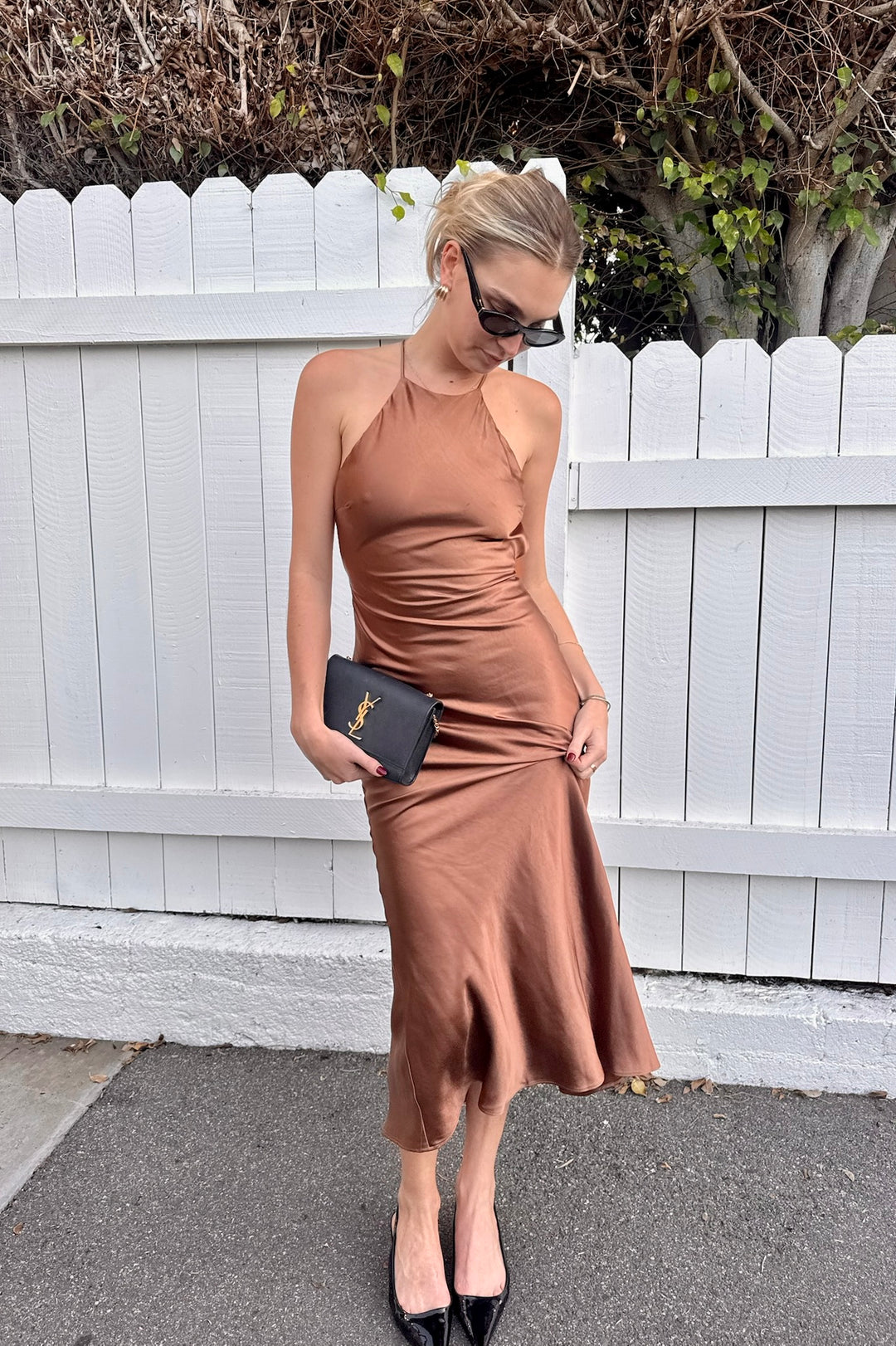 KEEN THE LABEL Montana Satin Cross-Back Maxi Dress-The Shop Laguna Beach