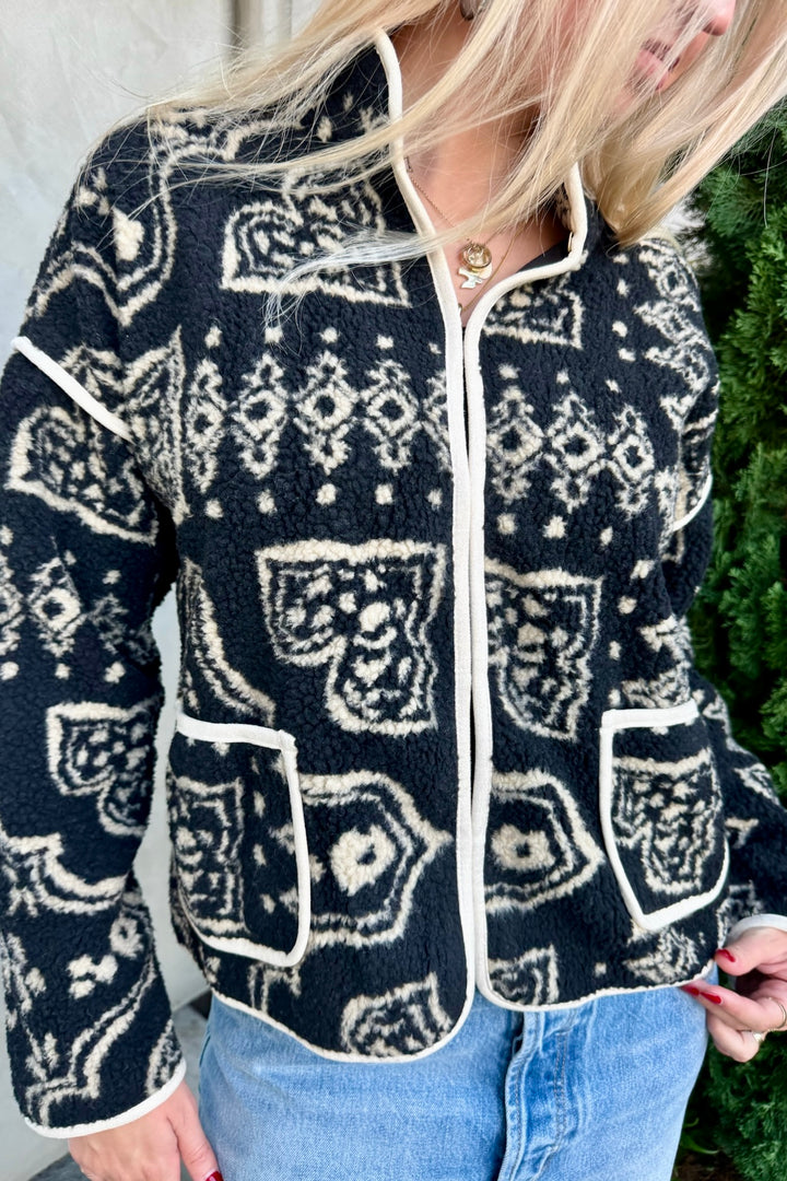 KEEN THE LABEL Clarissa Patterned Sherpa Fleece Jacket-The Shop Laguna Beach