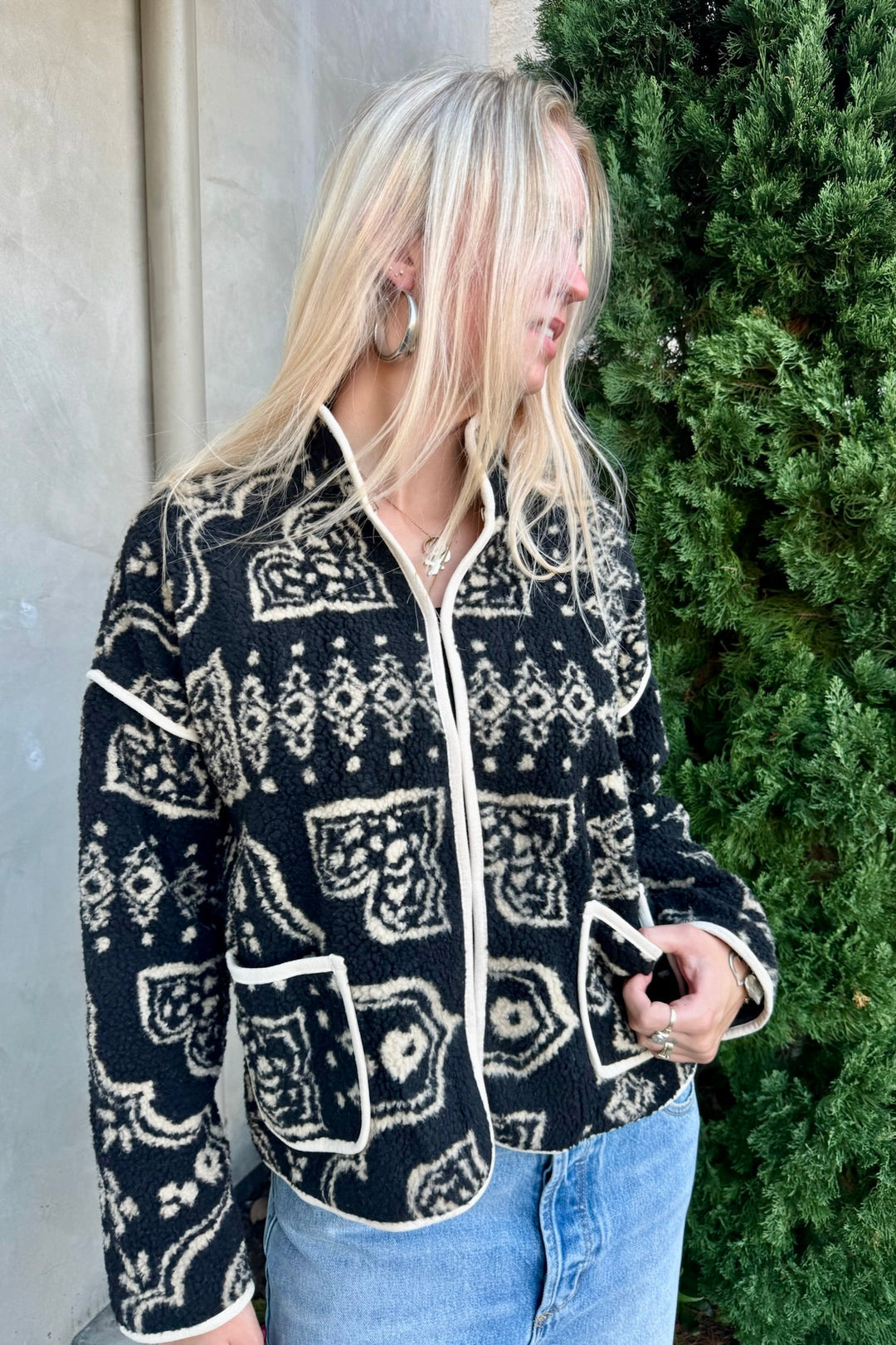 KEEN THE LABEL Clarissa Patterned Sherpa Fleece Jacket-The Shop Laguna Beach
