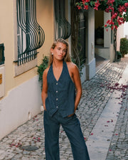 RHYTHM Pinstripe Denim Halter Vest-The Shop Laguna Beach