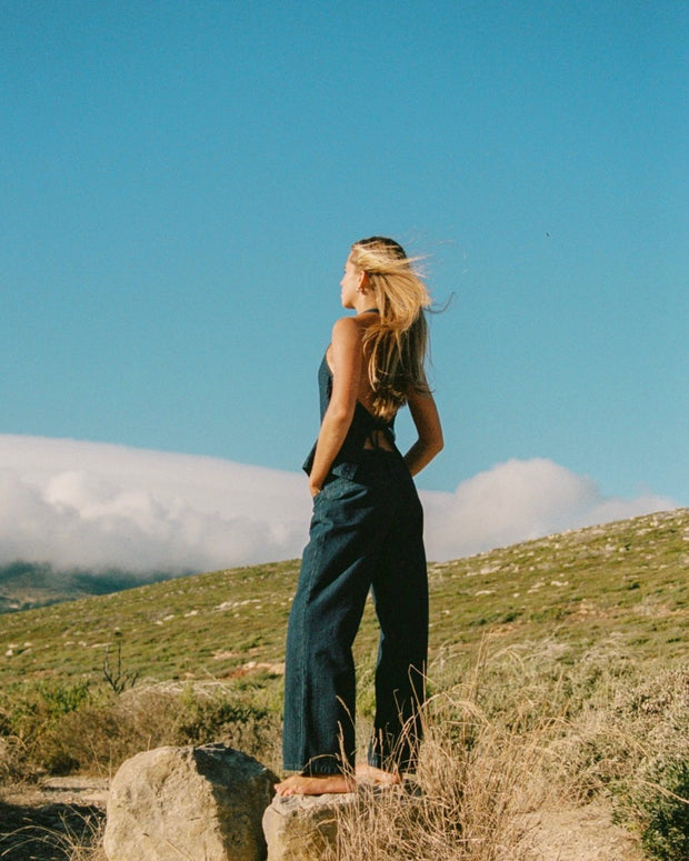 RHYTHM Pinstripe Denim Halter Vest-The Shop Laguna Beach