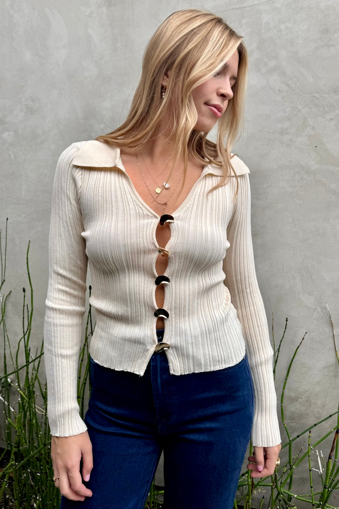 KEEN THE LABEL Vera Abstract Gold Button Sweater-The Shop Laguna Beach