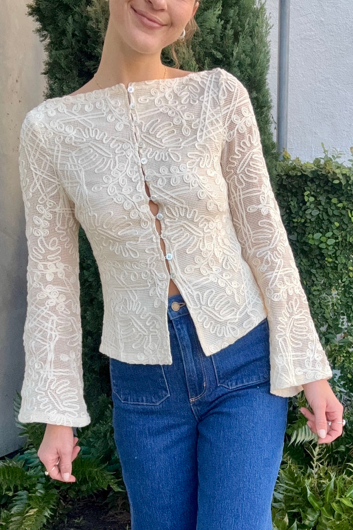 KEEN THE LABEL Brett Embroidered Long Sleeve Top-The Shop Laguna Beach