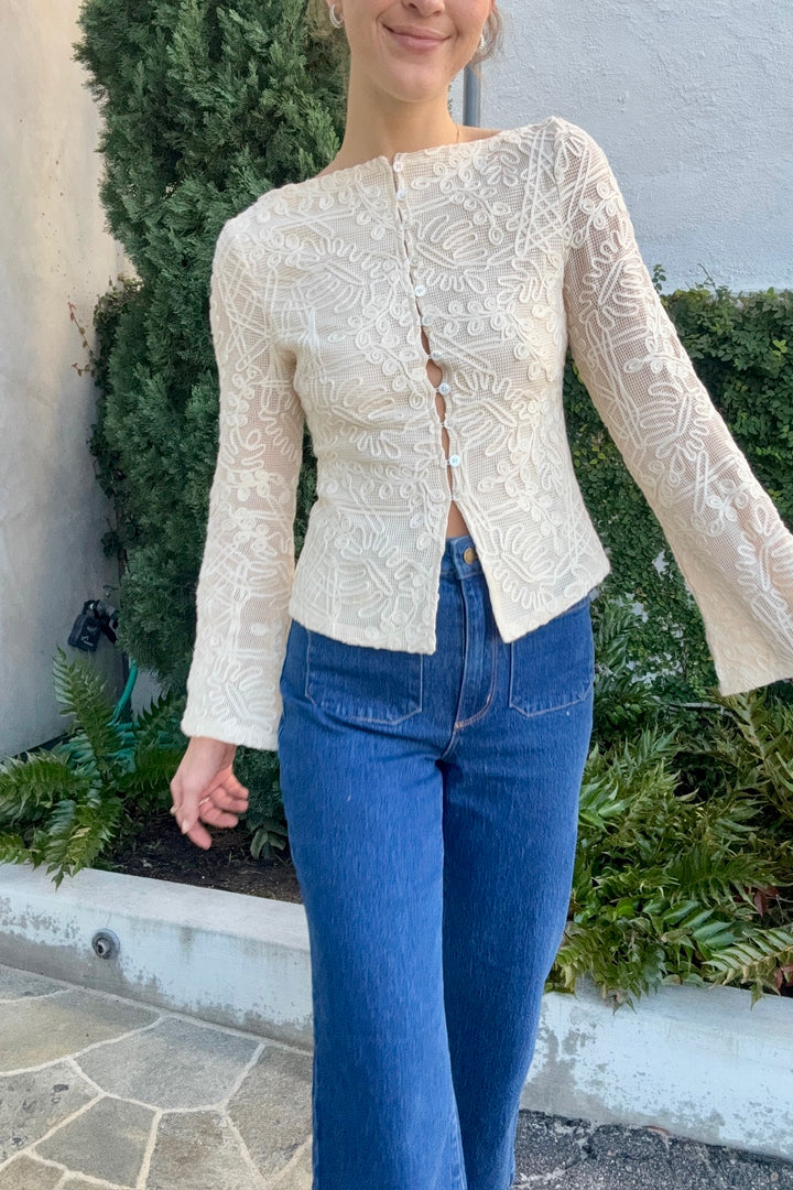 KEEN THE LABEL Brett Embroidered Long Sleeve Top-The Shop Laguna Beach