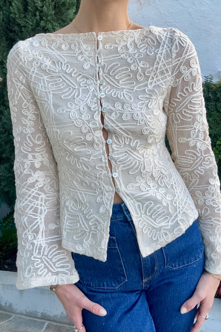 KEEN THE LABEL Brett Embroidered Long Sleeve Top-The Shop Laguna Beach