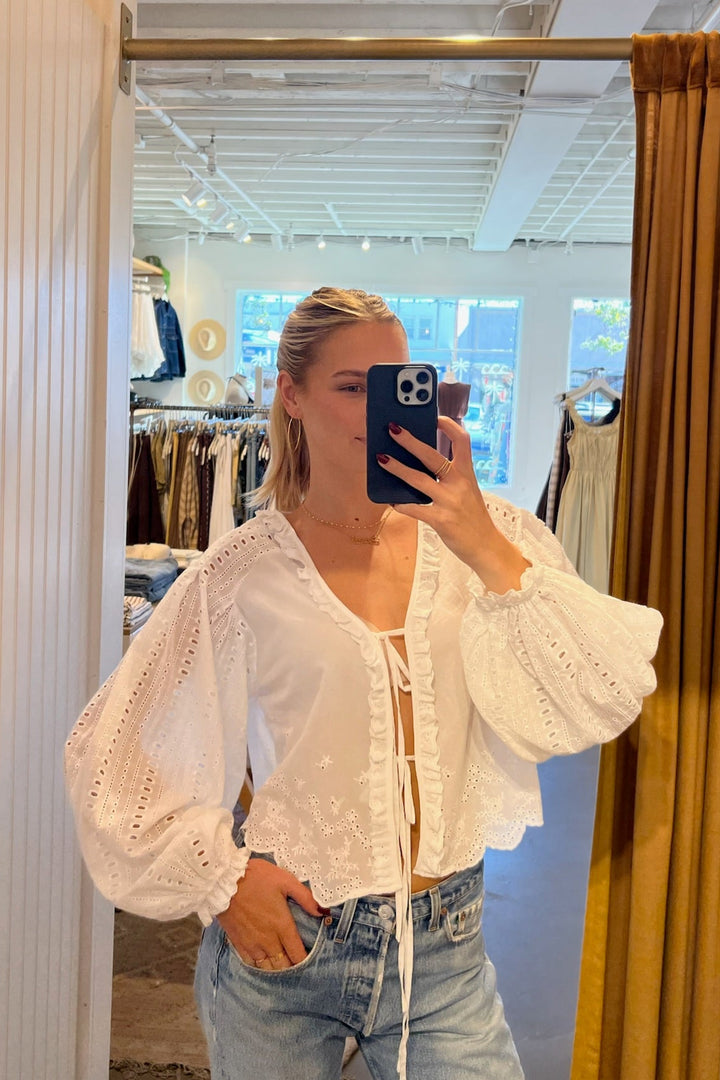 KEEN THE LABEL Hoku Embroidered Cotton Eyelet Top-The Shop Laguna Beach