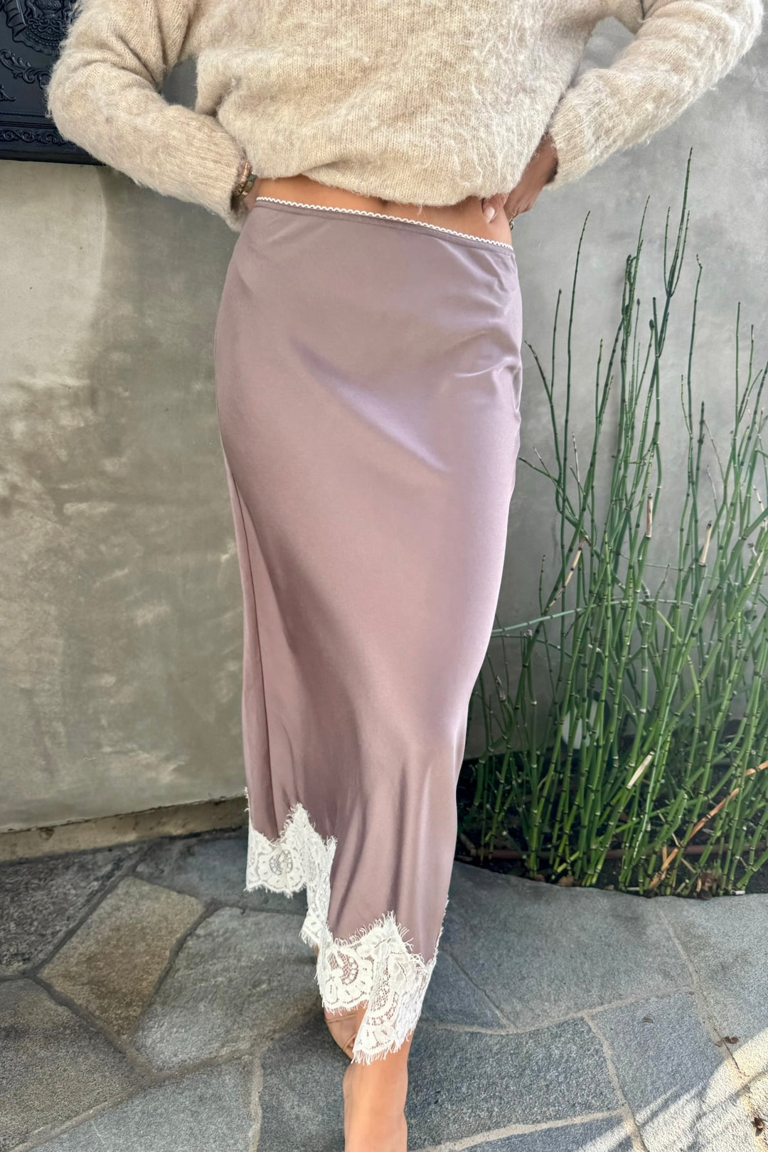 KEEN THE LABEL Fira Satin Lace Midi Skirt - More Colors Available-The Shop Laguna Beach
