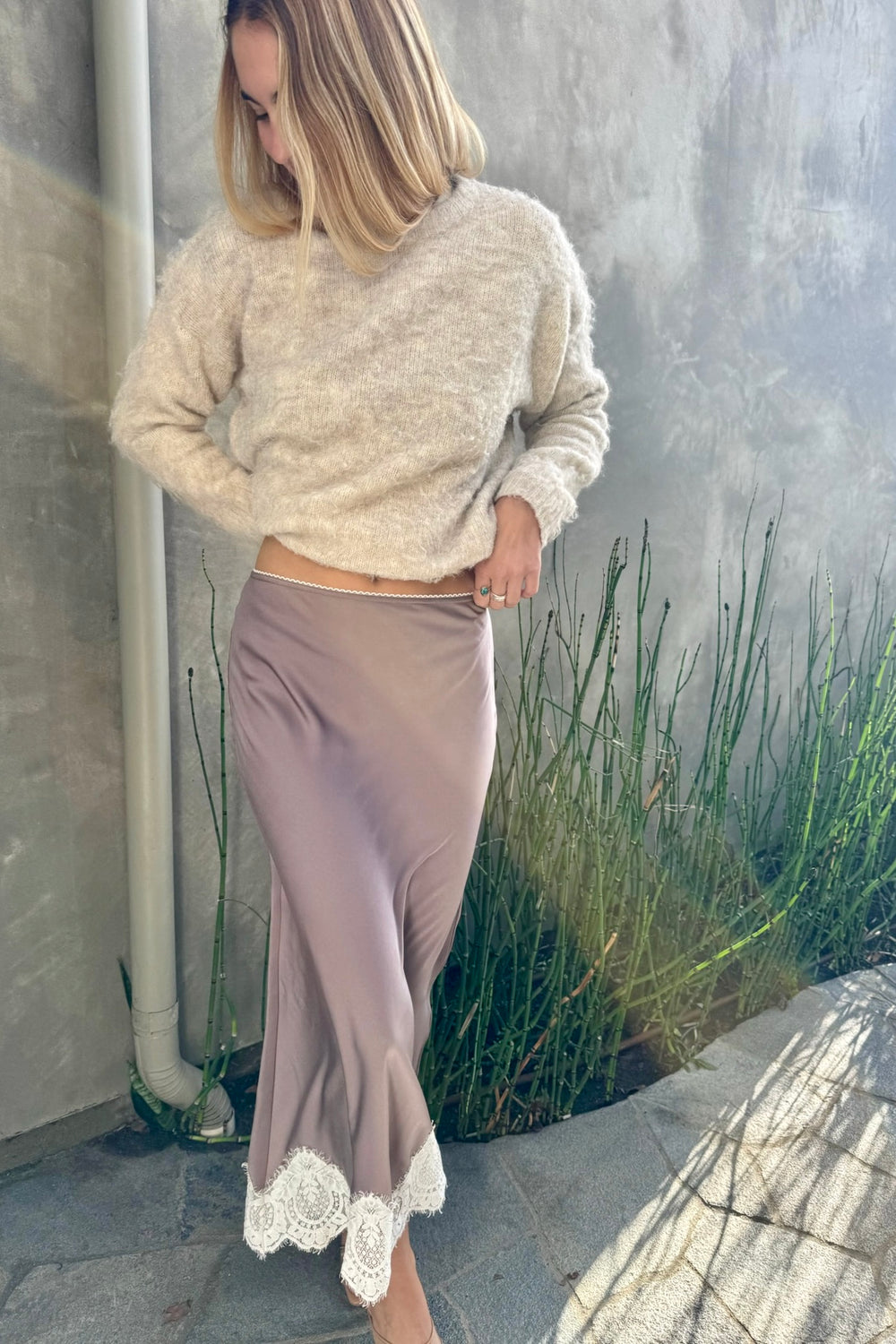 KEEN THE LABEL Fira Satin Lace Midi Skirt - More Colors Available-The Shop Laguna Beach