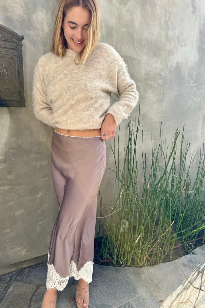 KEEN THE LABEL Fira Satin Lace Midi Skirt - More Colors Available-The Shop Laguna Beach