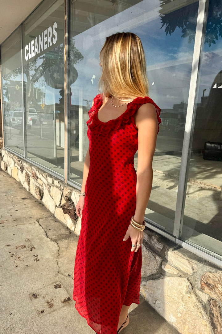 KEEN THE LABEL Imani Polka Dot Ruffle Maxi Dress-The Shop Laguna Beach