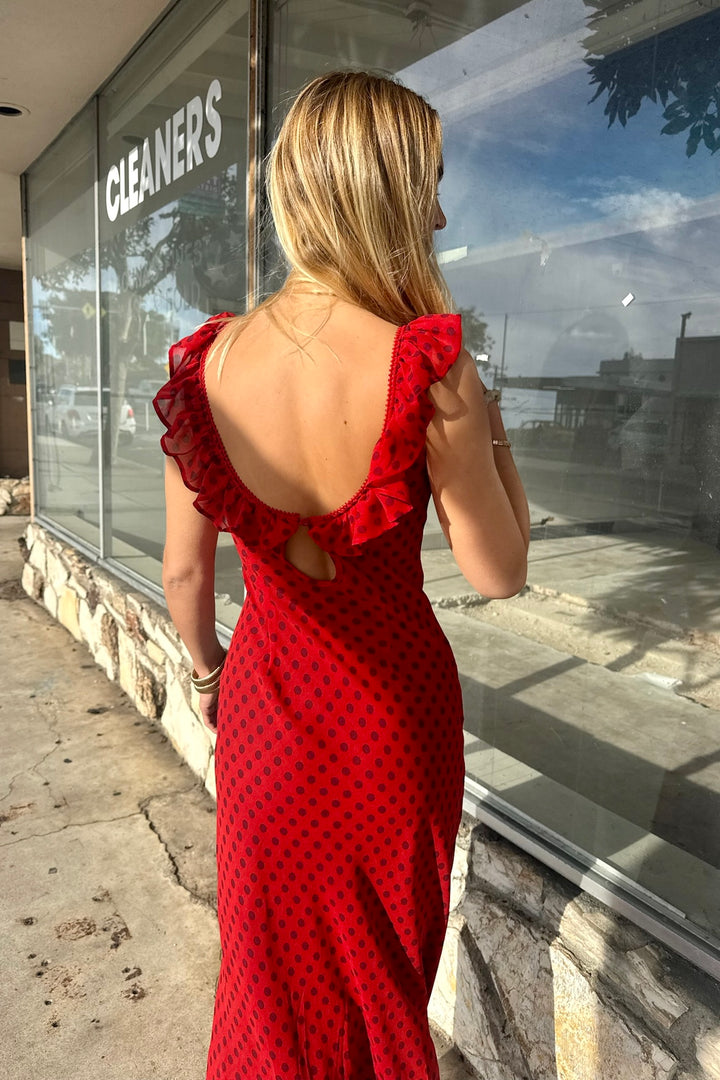 KEEN THE LABEL Imani Polka Dot Ruffle Maxi Dress-The Shop Laguna Beach